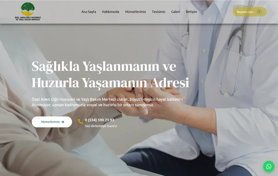 Özel Aden Çiğli Huzurevi web sitesi ana sayfası