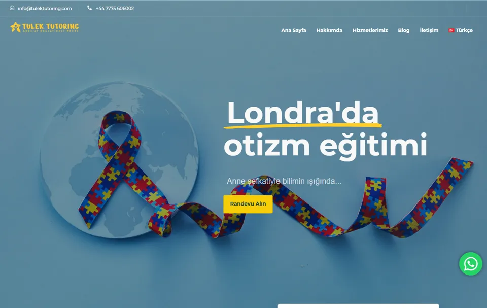 Tulek Tutoring web sitesi ana sayfası
