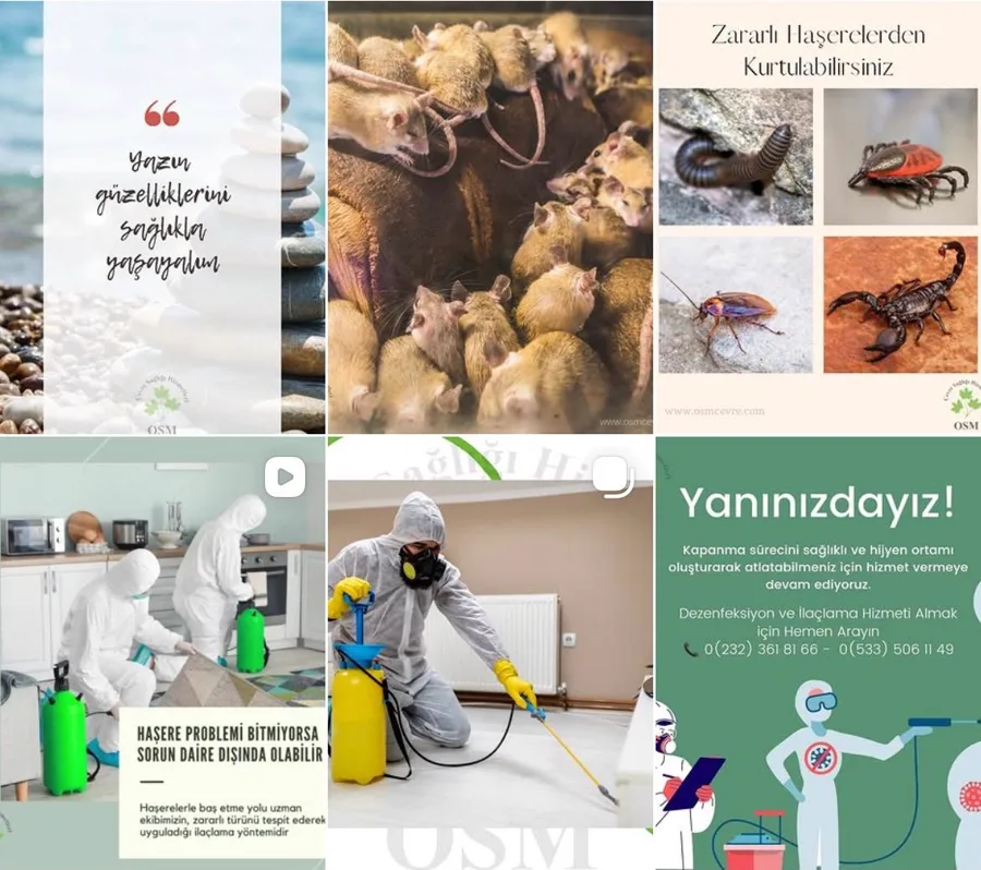 OSM Çevre Sağlığı Instagram hesabından altı paylaşım: yaz mesajı, kemirgen ve haşere kontrolü, ilaçlama çalışmaları ve iletişim duyurusu
